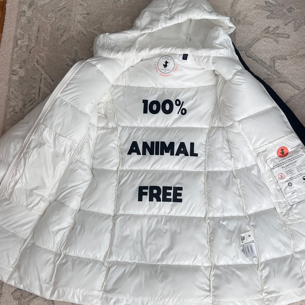 Save The Duck Women's White Hooded Puffer Coat Size L - Picture 5 of 9